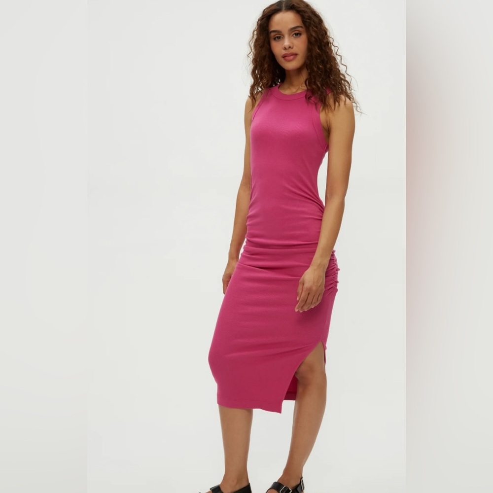 Michael Stars Wren Ruched Midi Bodycon Dress Size XS Hot Pink